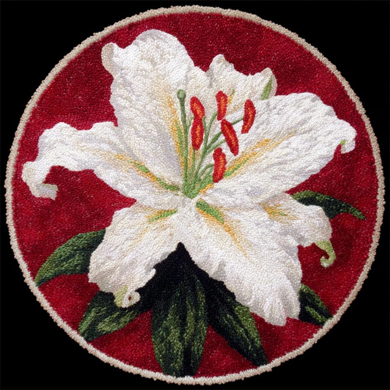 Kitquiver Latch Hook Rug Kits White Lilies 60x60cm