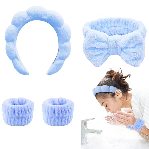 Diadema de spa, diadema de lavado facial y correa de muñeca, que se puede ajustar para absorber el agua y evitar el sudor, evitar el desbordamiento
