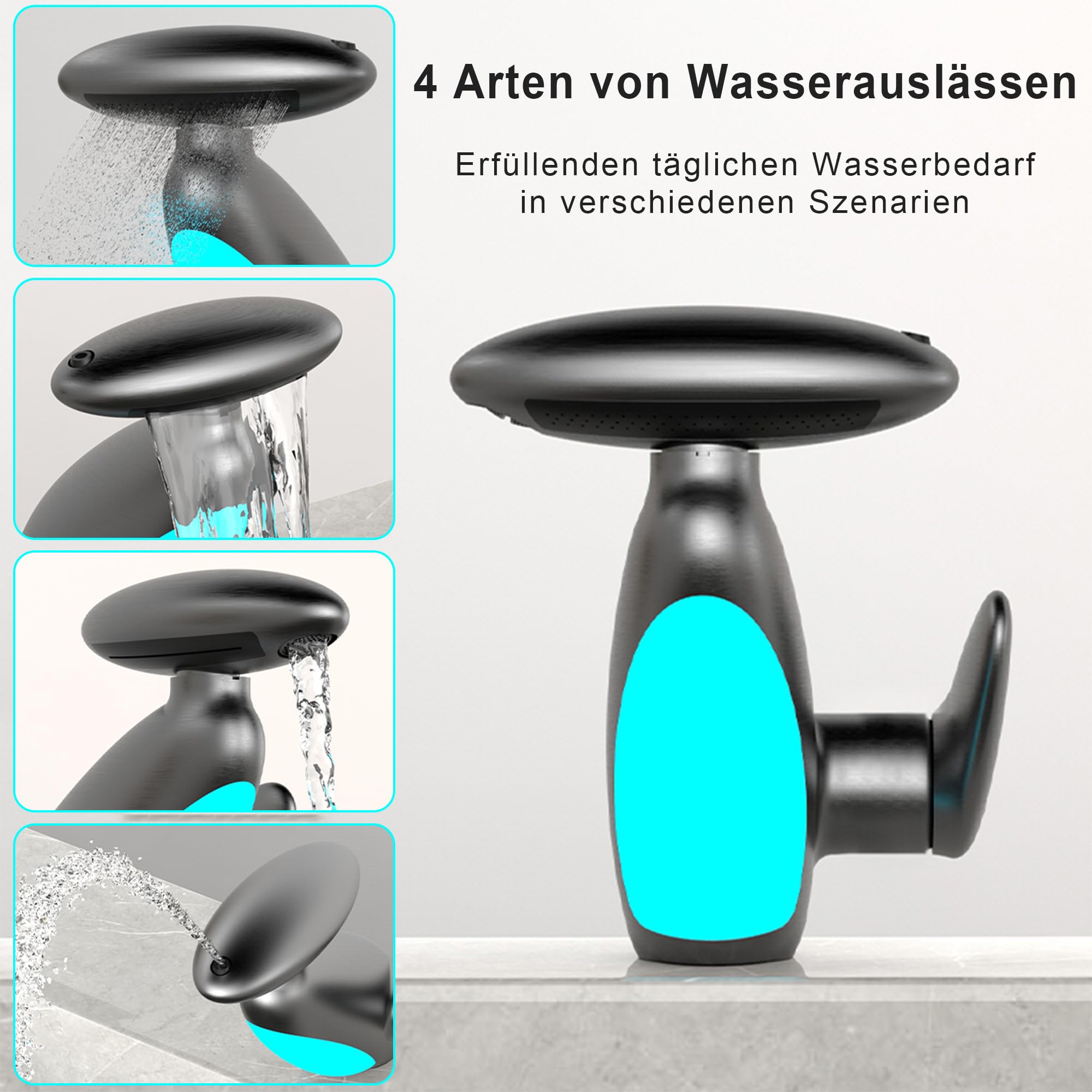 MocArt H3435 Kreativer Wasserhahn, 4-Modus-Wasserauslass, Bad Auszug Waschbecken Wasserhahn, Hotel Warm und Kaltmischhahn, Keramikventilkern, Wassersparendes Design (Weiß)