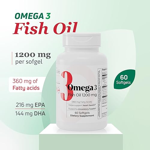 Miniatura 5 de Aceite de pescado 1200 mg - 360 mg de ácidos grasos omega-3 - Apoya la salud cardíaca, la salud circulatoria y la función cognitiva, suplemento de