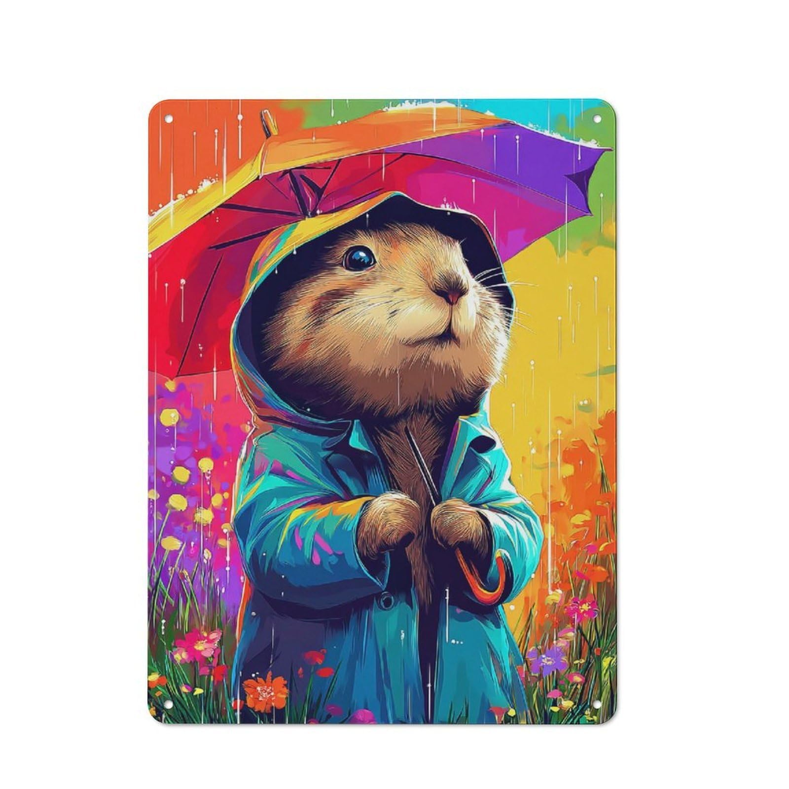 Junmoney Rainbow Rabbit In Jacket Vintage Metal Sign 40X30cm, Bistro Style Bistro Wall Plaque For Cafe, Bistro, Bakery Or Restaurant