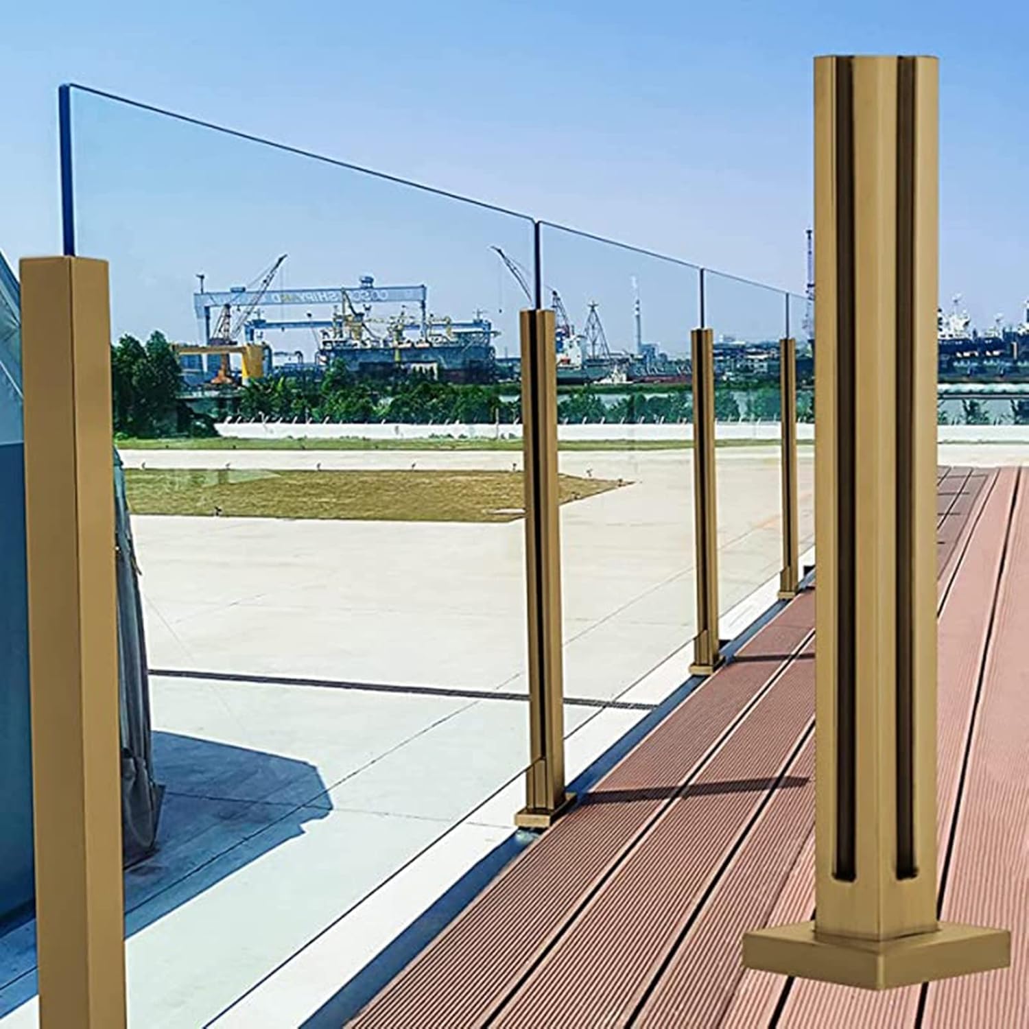 GJZNJYL Golden Glass Railing Post Stainless Steel, Floor Standing Balcony Deck Balustrade Post for 10/12 mm Glass(Size:95cm/37.4 in,Color:Corner Post)