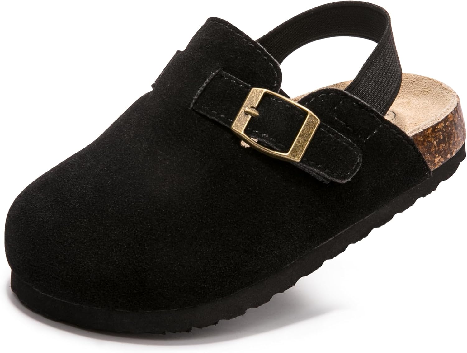 Soft Suede Kids Clogs for Toddlers - Adjustable Buckle Slip-On Mules for Boys & Girls, Featuring Cork Footbeds & Leather Details, Stylish & Comfortable Potato Shoes