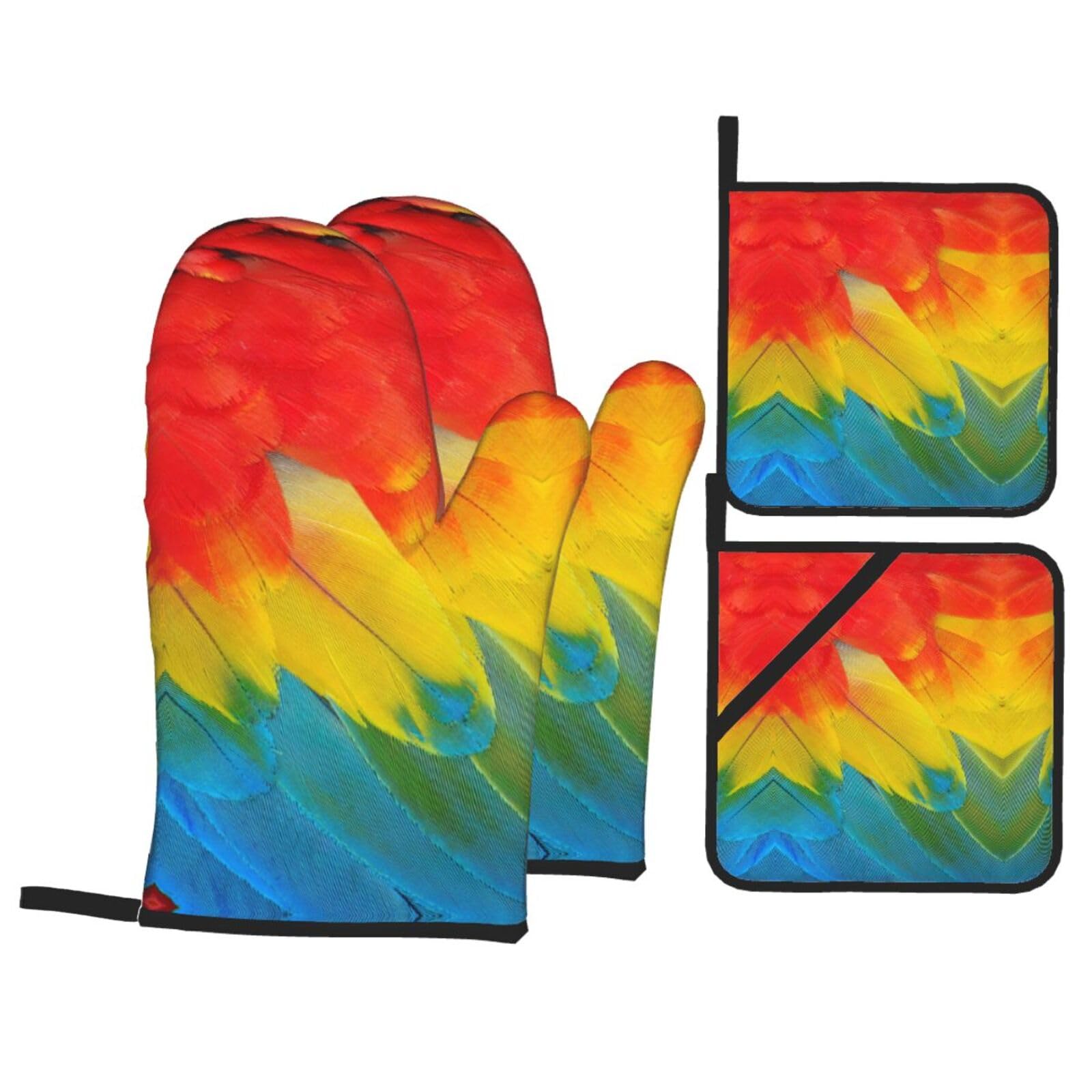 Fantastic Parrot Feather Print Oven Microwaving Waterproof Kitchen Gloves for Baking Grilling Holiday Cooking