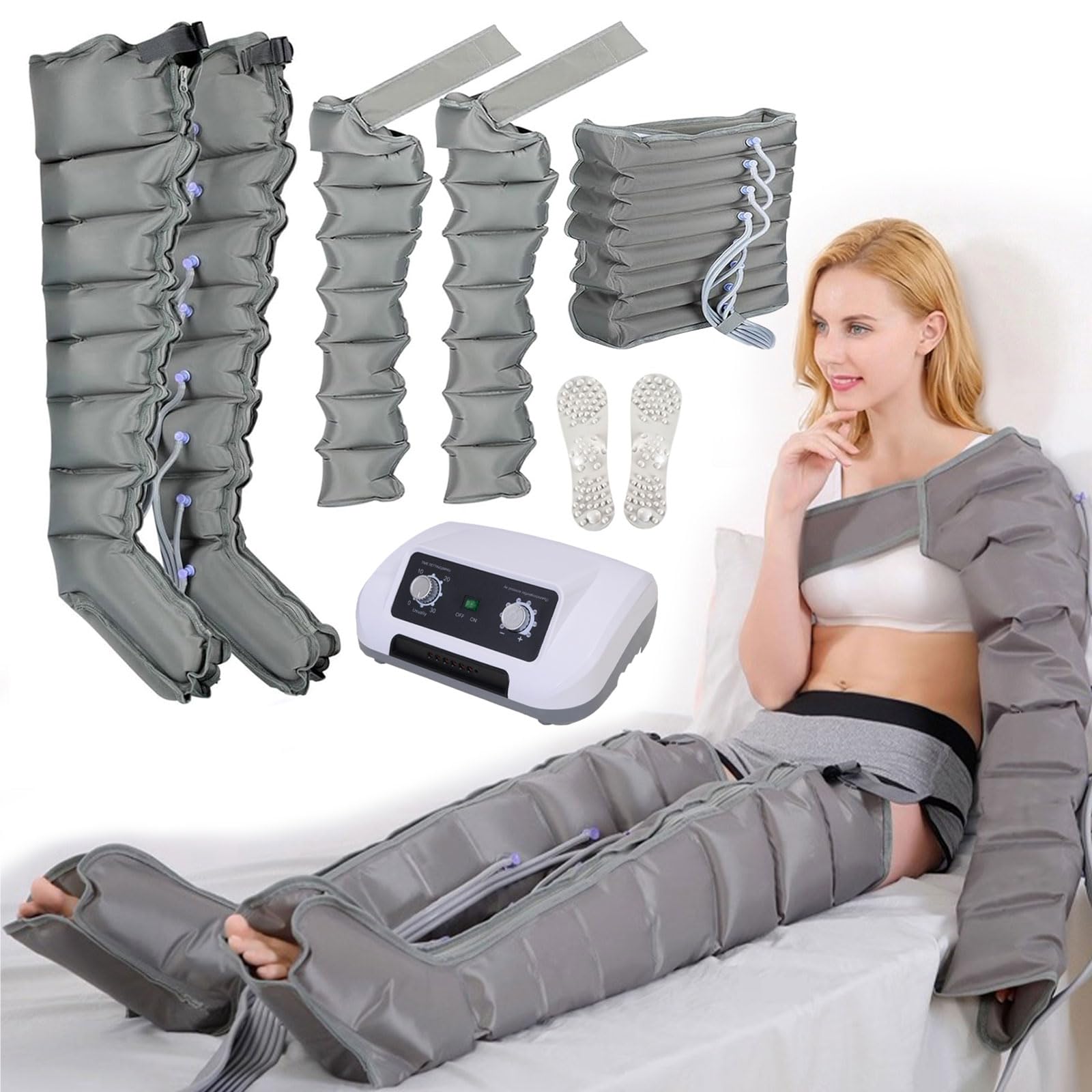 2026 Nuovo Pressoterapia Linfodrenaggio Professionale 8 Camere d'Aria Macchinario Pressoterapia Gambe e Braccia Addome Glutei per Casa, Lipedema Gambe, Apparecchio Pressoterapia, 30-240 mmHg