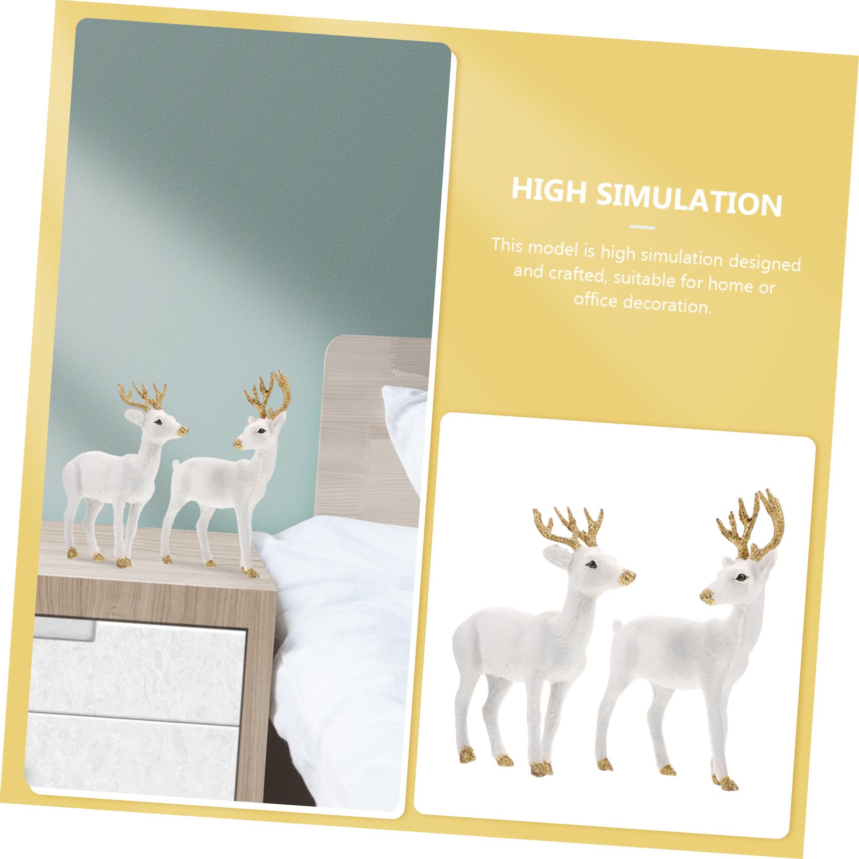 2 Stück Realistische Weiße Sika REH Figuren Lebensechte Plüsch Deko Detailreiche Weihnachtsdeko Modernes Home Office Desktop Ornament Geschenkidee und Wohnaccessoire