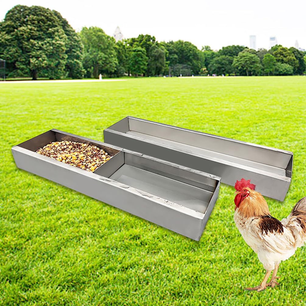 WYRNOBRX 20/40/50/60 CM Stainless Steel Chicken Feeder Rectangular Deep Feed Trough Boxes for Chicken Cages Hanging Anti-Spill Feeders Poultry Feeding Equipment,Silver,L20*H4.5*W11