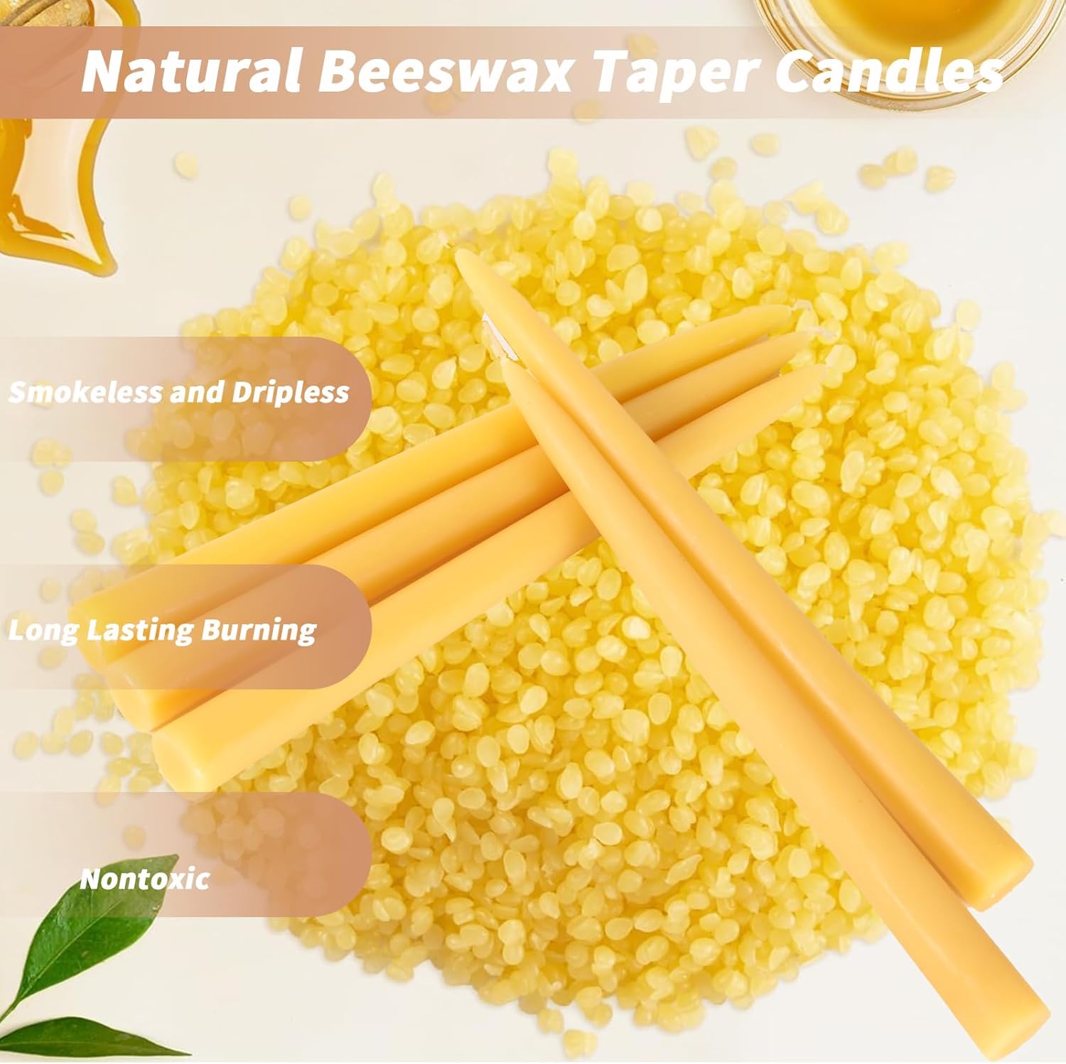 4 Pack Pure Beeswax Taper Candles, 10 Inch Beeswax Tall Candles 10Hours Long Burn - Smokeless & Dripless Candlesticks for Light, Dinner, Table Centerpieces, Home Decor - Image 3