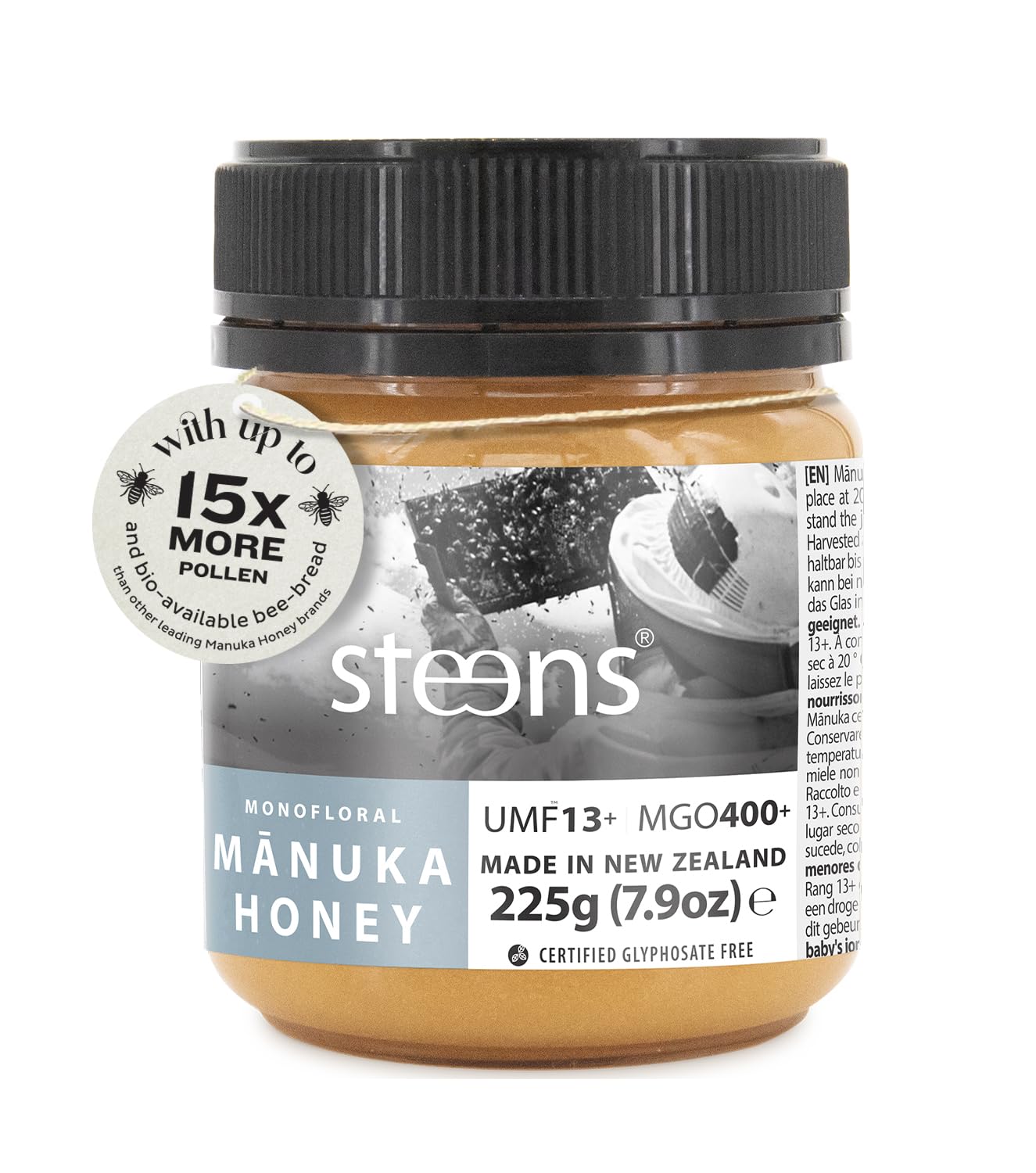 Steens Manuka Honey - MGO 400+ - Pure & Raw 100% Certified UMF 13+ Manuka Honey - Bottled and Sealed in New Zealand - 225g