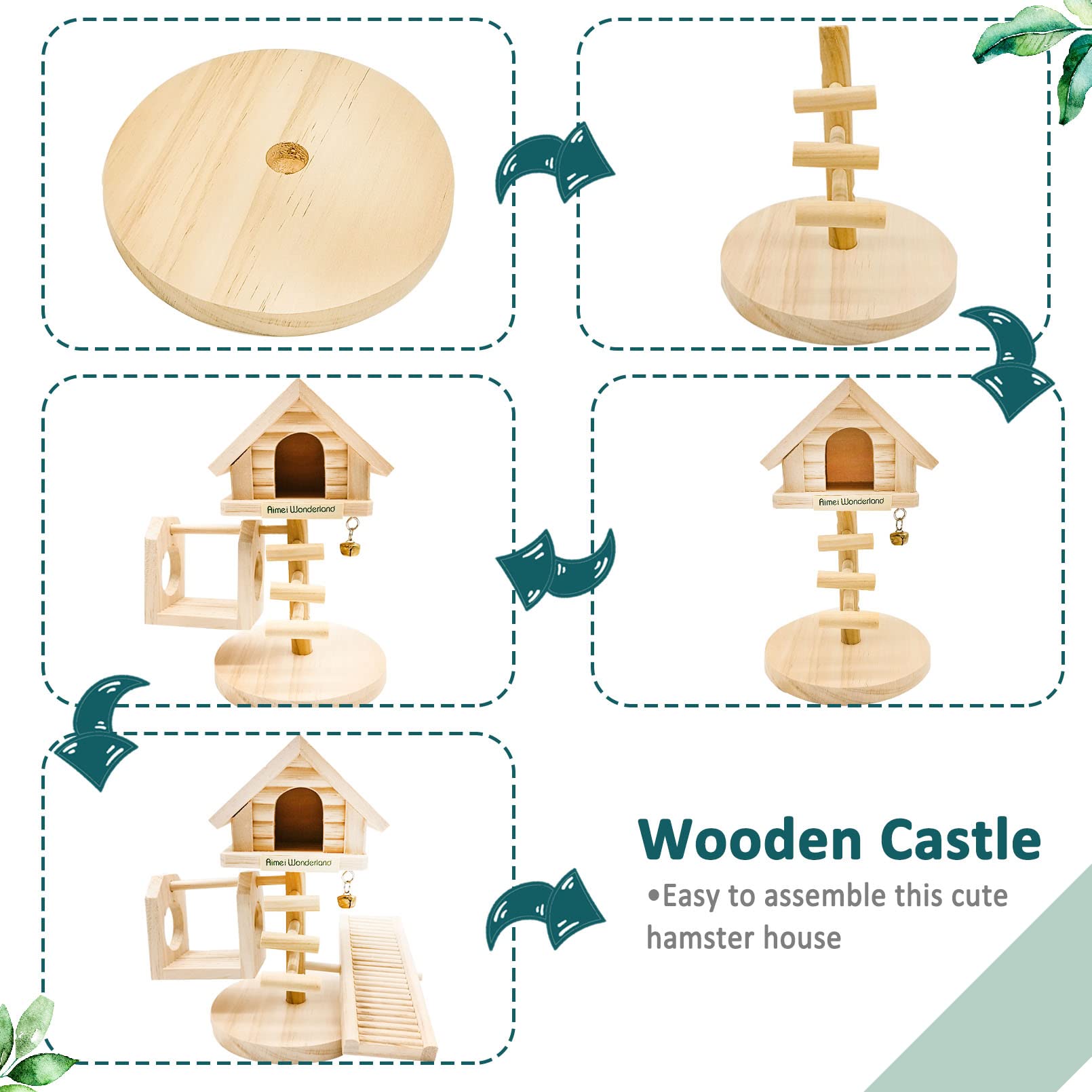 Casa Madera Para Hámsters Enanos Y Roedores Pequeños - 17.5x8.8x7cm, Resistente, Con Escalera, Fácil Limpieza