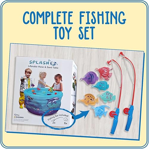 Miniatura 4 de SplashEZ Mesa de agua para bebés, mesa de agua para exteriores, juego de actividades inflables para niños pequeños con poste de juego de pesca y