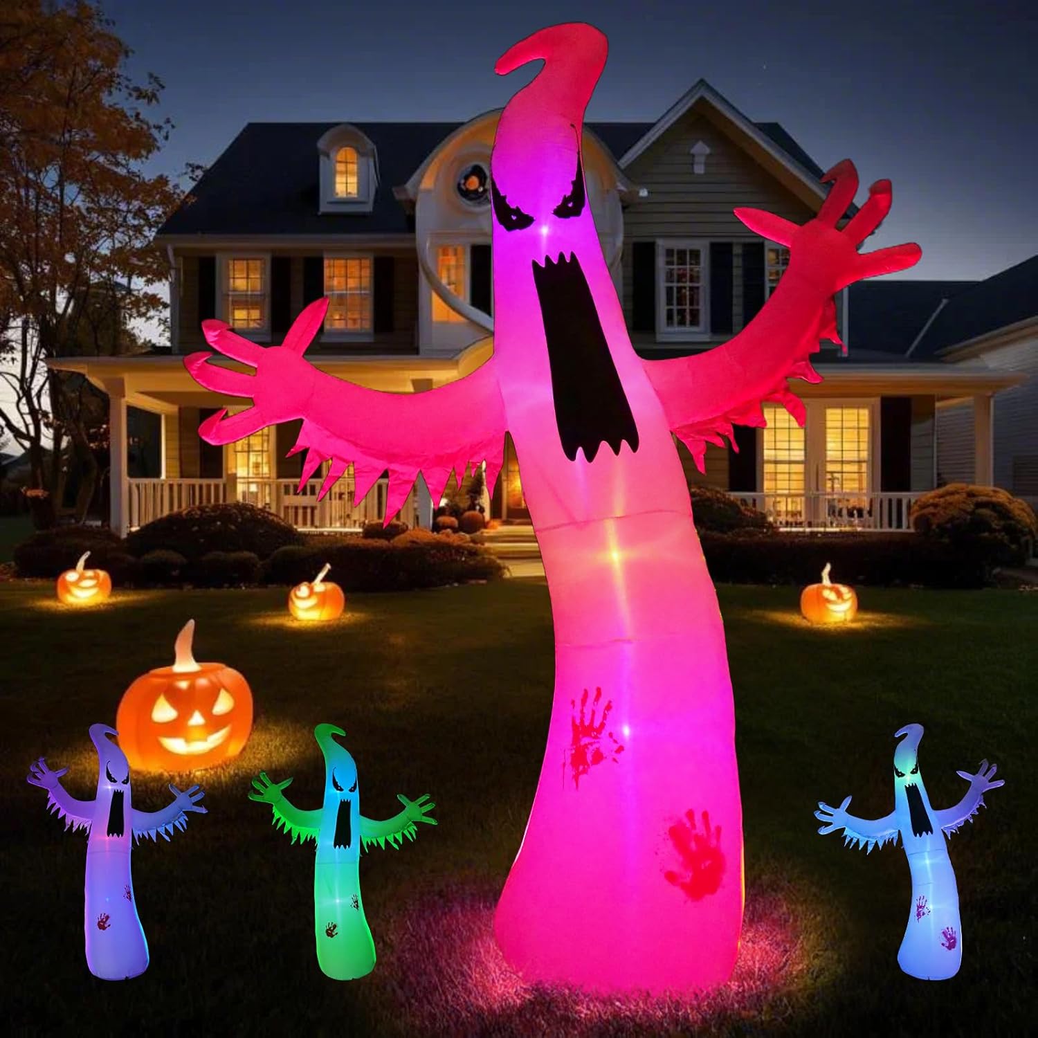 Gardwin 12ft High Halloween Inflatable Ghost Outdoor Decoration, Halloween Blow Up Yard Decoration with Built-in 4 Color LED, Inflatable Halloween Decorations for Indoor and Outdoor Party, Garden Lawn