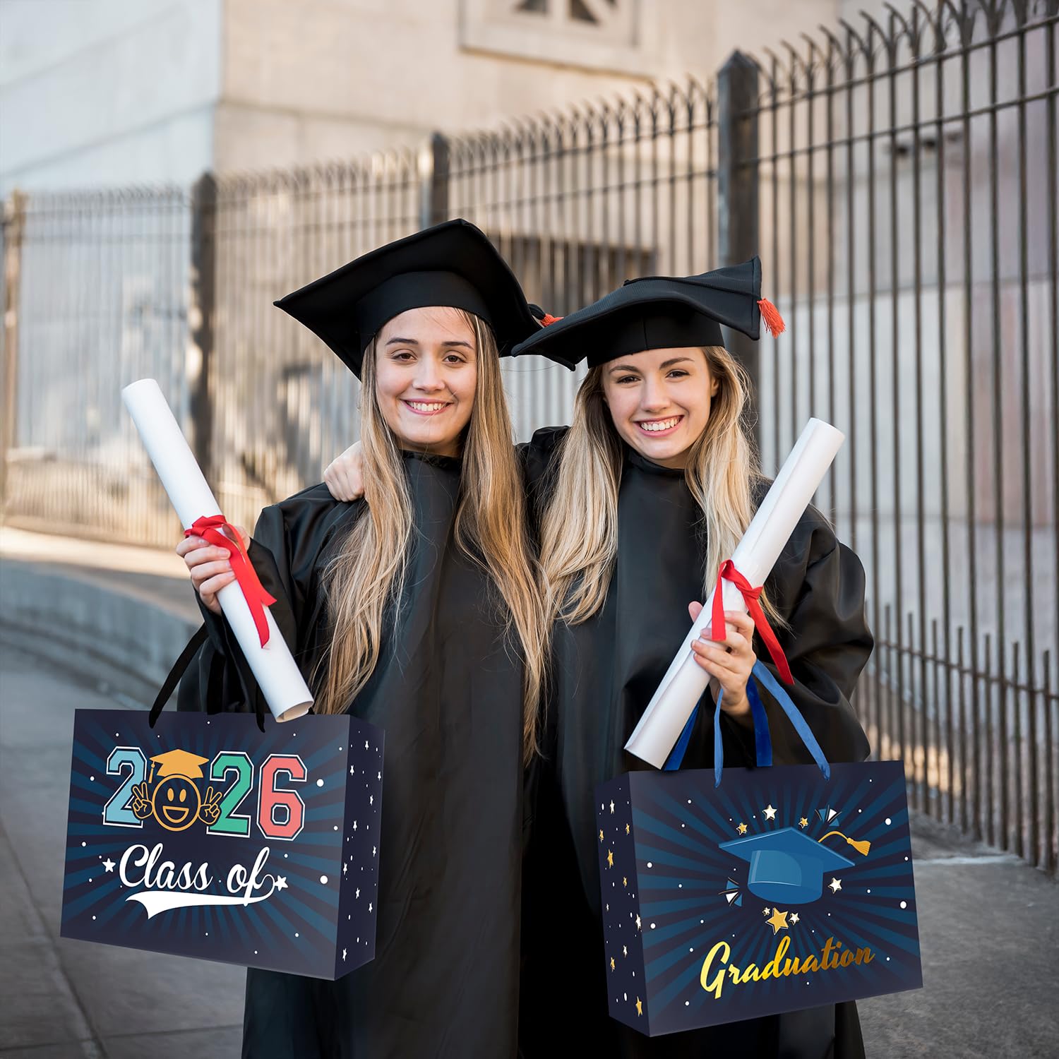 Lyforpyton 2 Pack Large Graduation Gift Bags with Tissue Paper 12.6" Navy Blue Gift Bags for Graduation