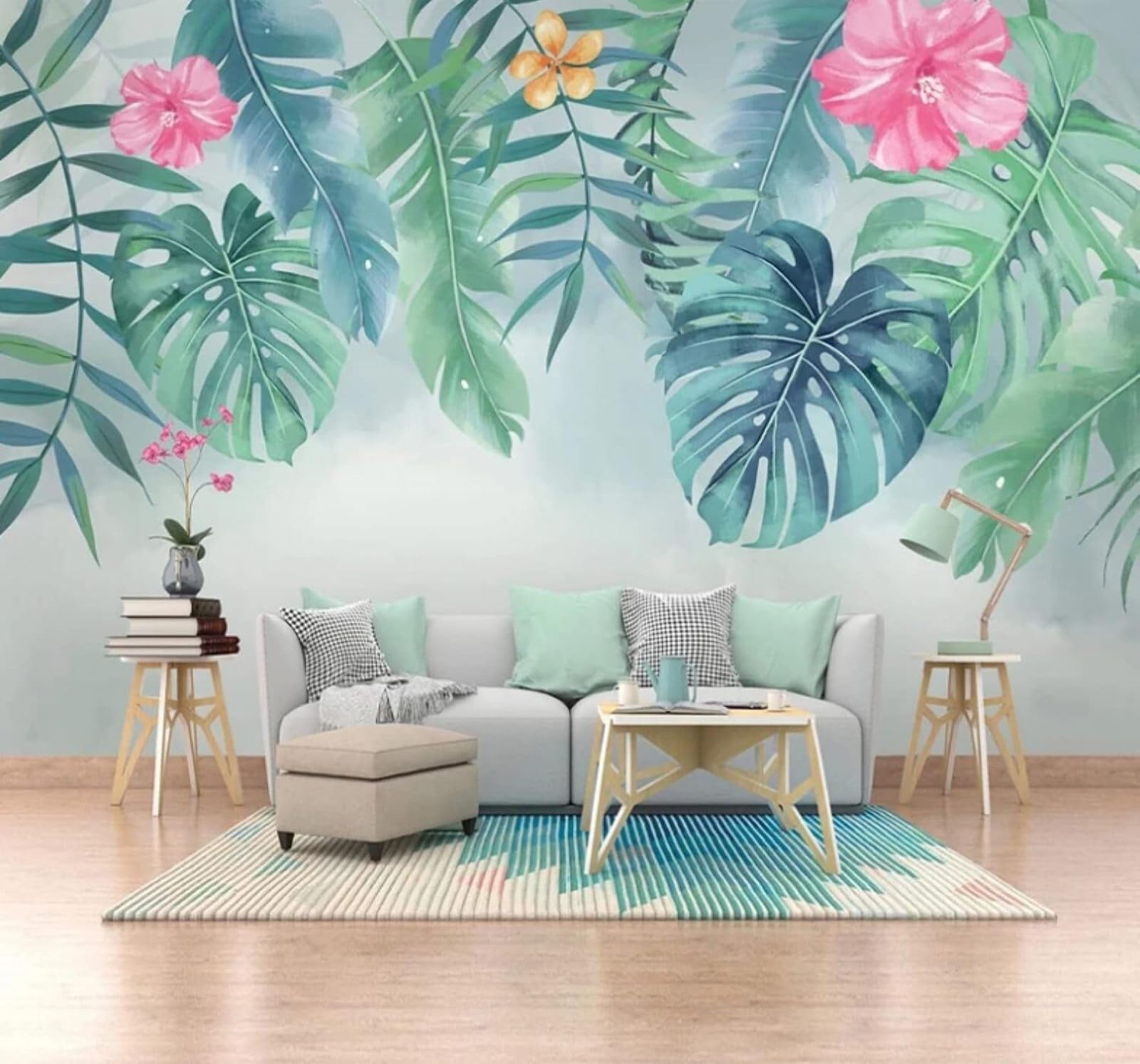 Minimalist Fresh Three Dimensional Green Leaves Flowers 3D Wallpaper Easy Install Feature Office Living Room Sofa Bedroom TV Background Wall Decoration-150cm×105cm