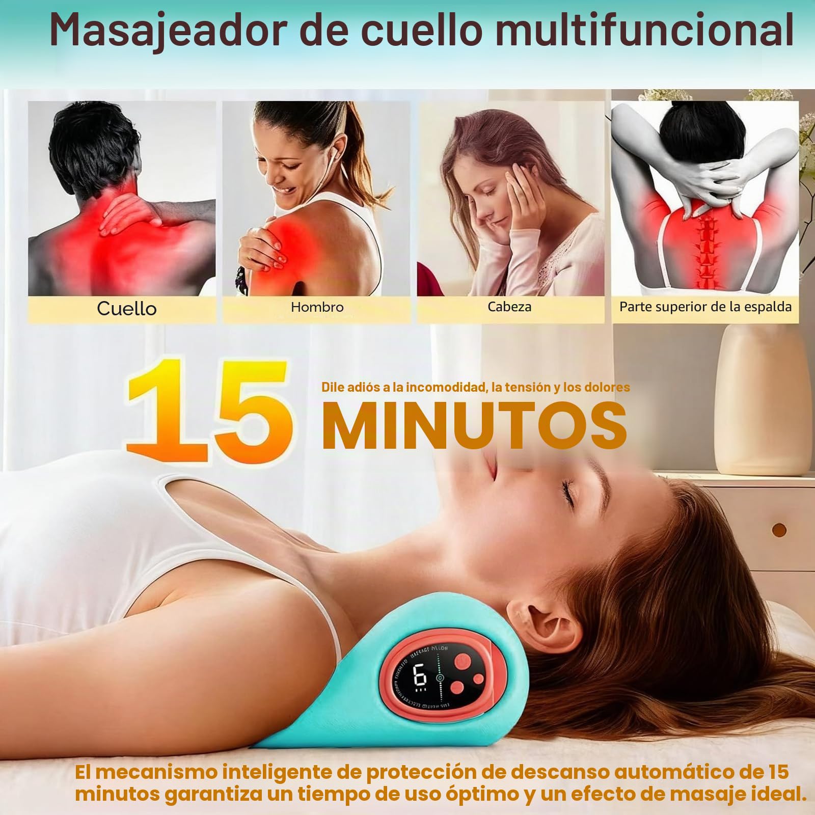 Masajeador de cuello y hombros inalámbrico, masajeador eléctrico de cuello con calor, masajeador de cuello mejorado 2026, USB 3 modos y 6 frecuencias
