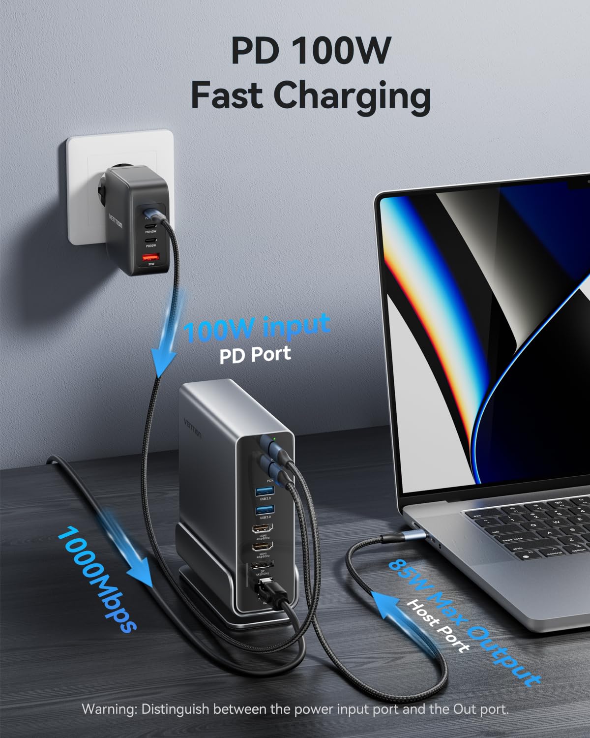 VENTION Docking Station Dual Monitor 15-in-1 Triple Display USB C Laptop Docking Station per PC Windows, Thunderbolt 3/4, Dell, HP, con Dual 4K HDMI, DP, 10Gbps USB, RJ45, 100W PD, Audio, SD/TF