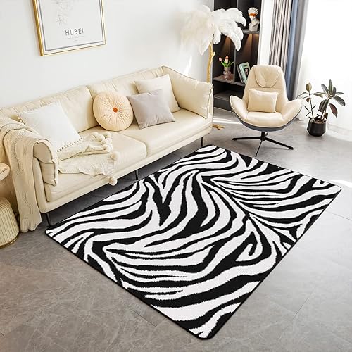 Castle Fairy Alfombra de rayas de cebra de 3 x 5 pies, color negro y blanco con estampado de animales para niñas, mujeres, hombres, adolescentes,