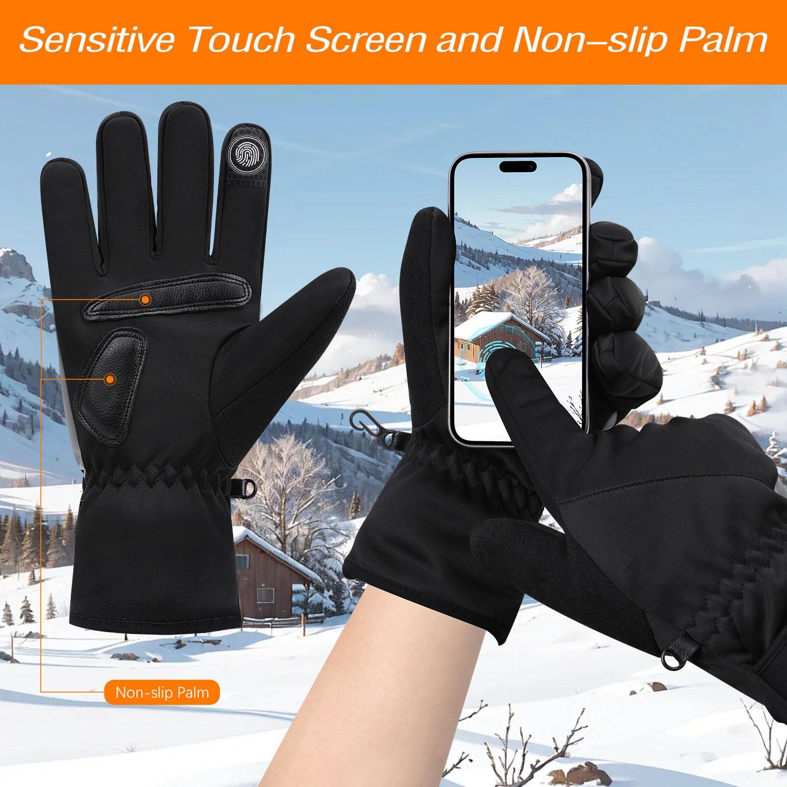 Gants Chauffants USB Électriques All-round Heating Gant Chauffant Fin Velo, Écran Tactile Antidérapant Gants Chauffants avec 3 Niveaux de Chaleur, Doublure Thermique pour Courir, Marcher, Conduire