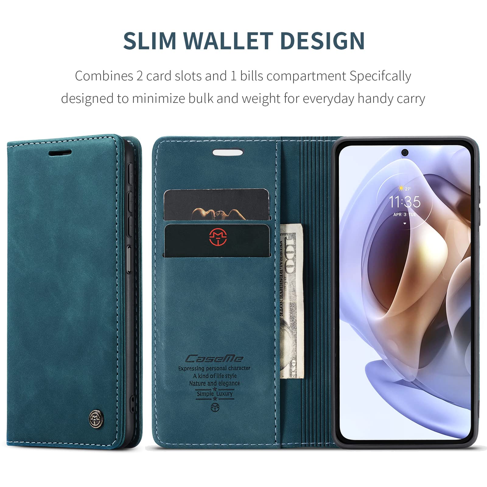 Kowauri Case for Moto Edge 2022 Case,Classic Design Leather Wallet Magnetic Closure Flip Case with Kickstand Card Holder Slot Shockproof Protective Cover for Motorola Moto Edge 2022 (6.6 inch),Teal