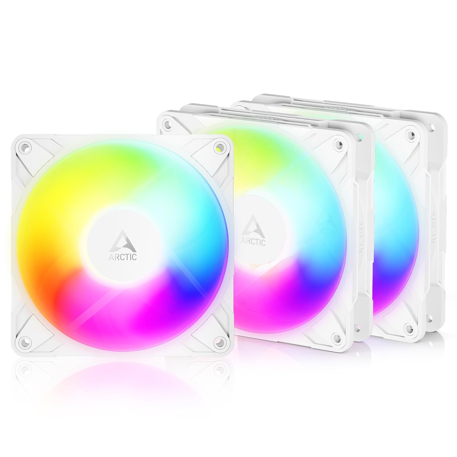 ARCTIC P12 Pro Reverse A-RGB – 3 Pack – 120 mm Premium Fan with Reverse Airflow, PWM Fan with Y Cable Splitter, 500-3000 RPM, 0 RPM <5% PWM, 5V Digital RGB, hydrodynamic Bearing, 4-Pin - White