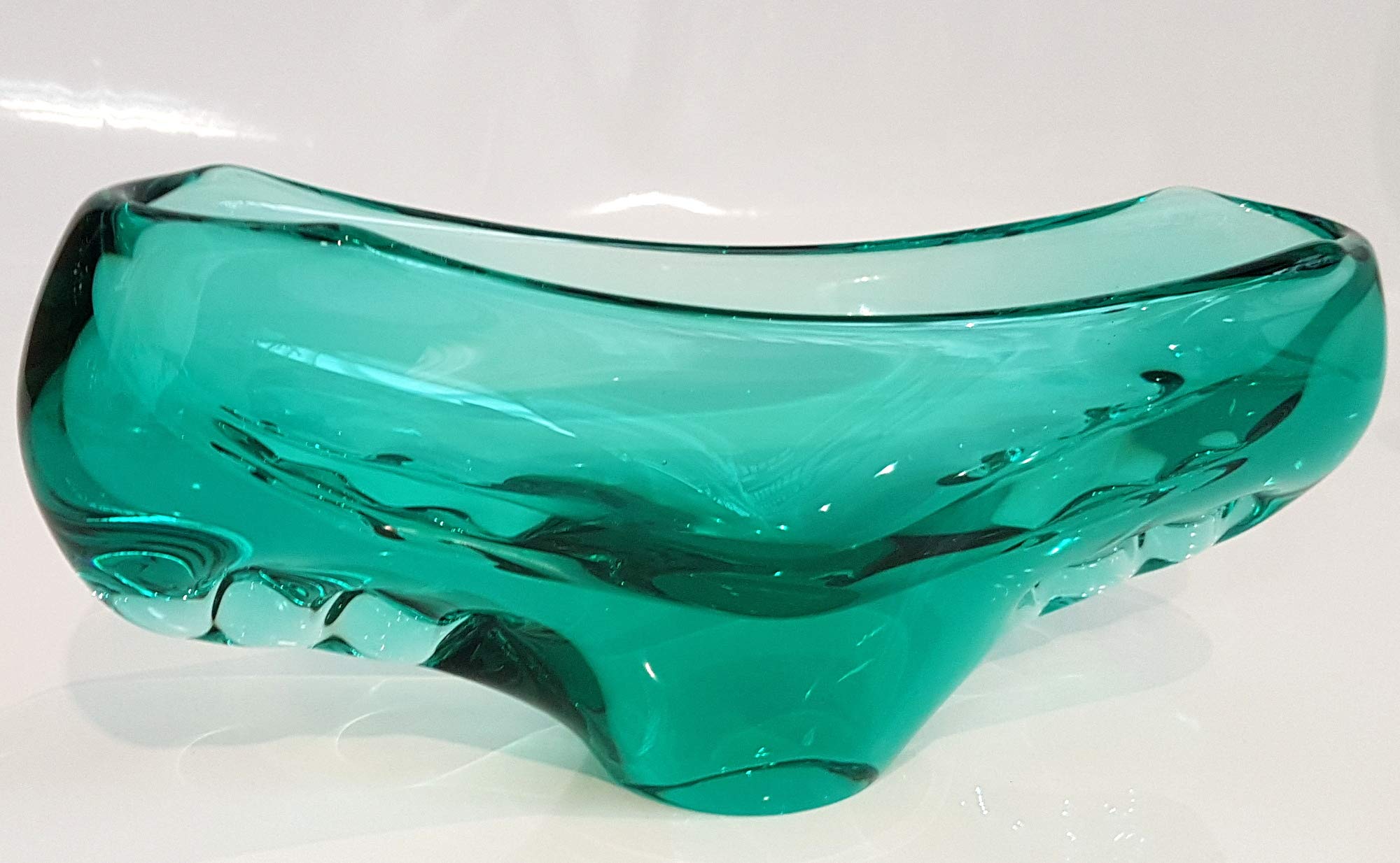 Cuenco verde moderno de cristal soplado a mano, altura aprox. 26 cm de cristal