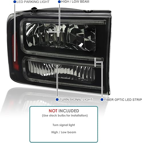 Miniatura 3 de SPEC-D TUNING Faros delanteros negros con luces LED compatibles con Ford F-250, F-350, F-450 SuperDuty 1999-2004, 2000-2004 Excursion, Juego de