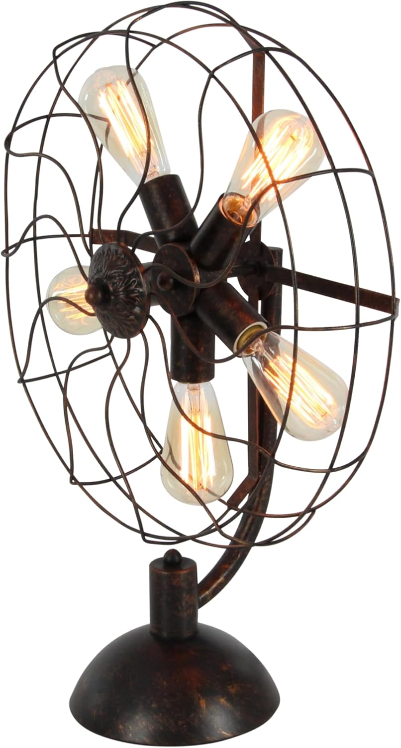 Bronze Vintage Fan Shape 5 Light Industrial Nightstand Lamp