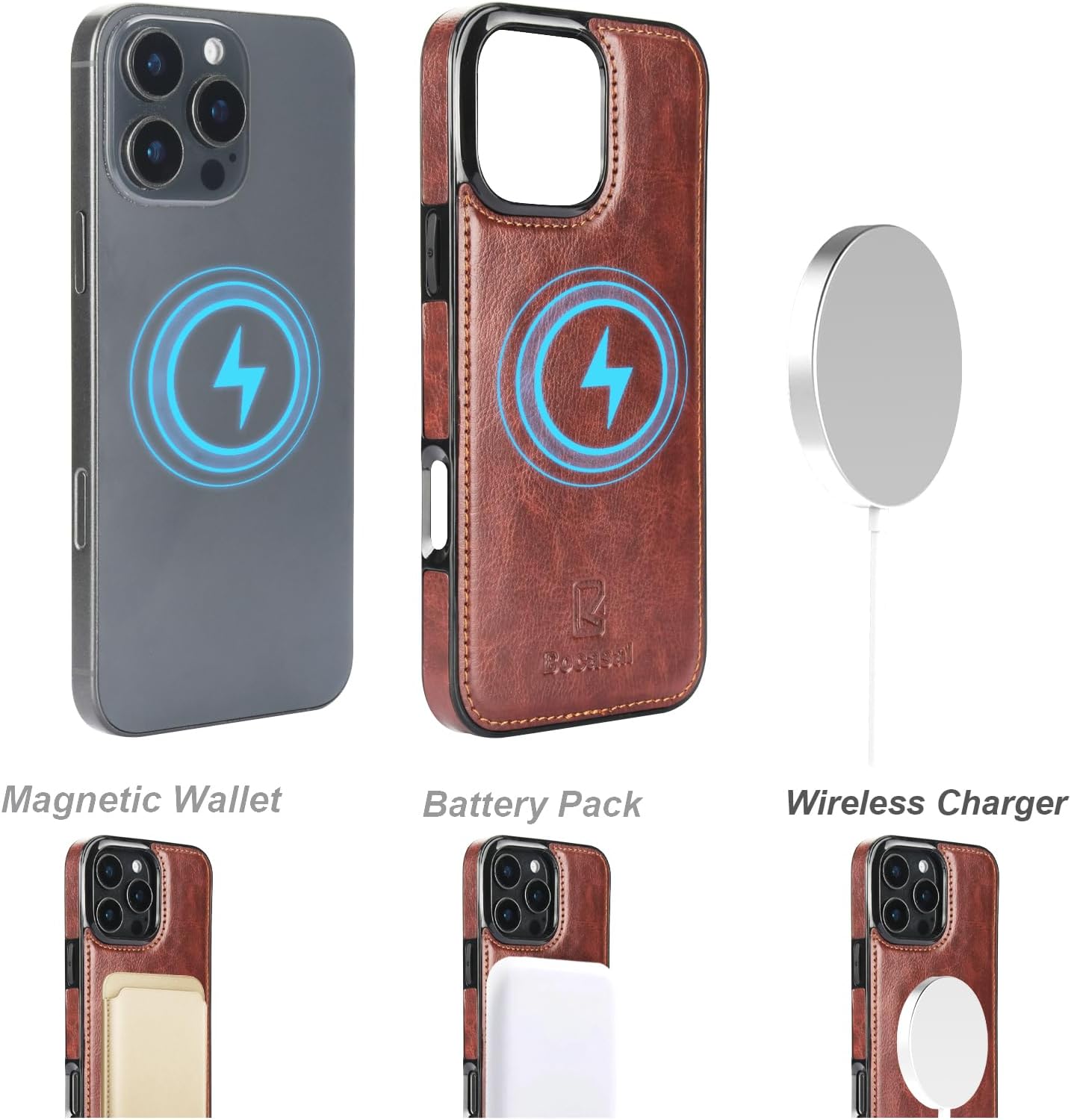 Bocasal for iPhone 16 Pro Max Wallet Case Compatible with MagSafe Wireless Charging, RFID Blocking Magnetic Leather Case with Card Slots Holder Kickstand Detachable Wrist Strap 6.9 Inch (Brown) - Image 4