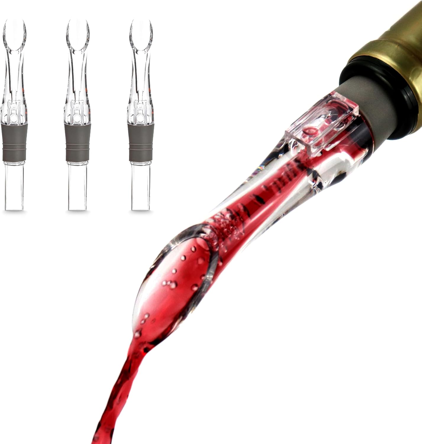 Wine Aerator Pourer Spout Set, Dripless Wine Pourers for Bottles, Instant In The Bottle Decanter Spouts, Holiday or Christmas Gift Idea, Pack of 3 Gray