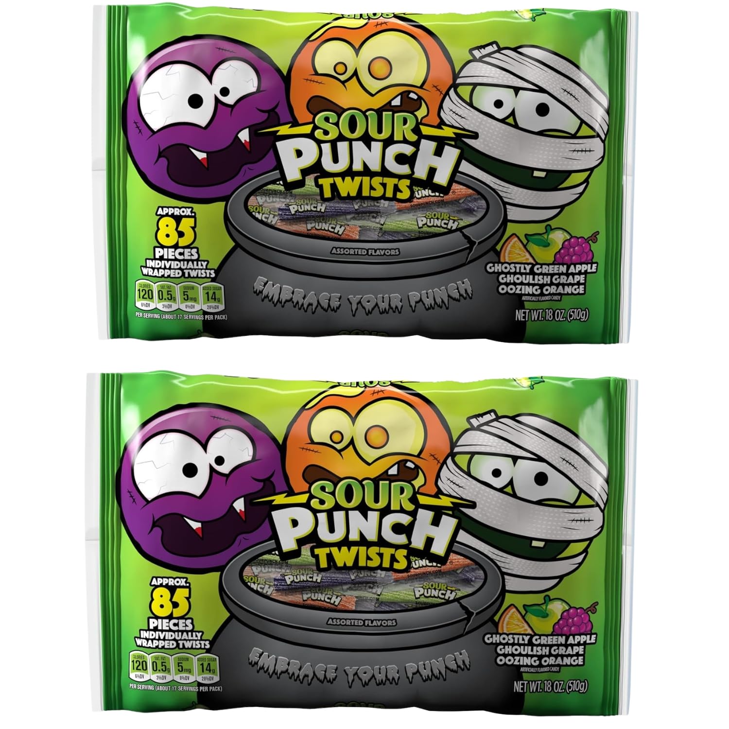 Sour Punch Twists Individually Wrapped Halloween Candy, 18oz