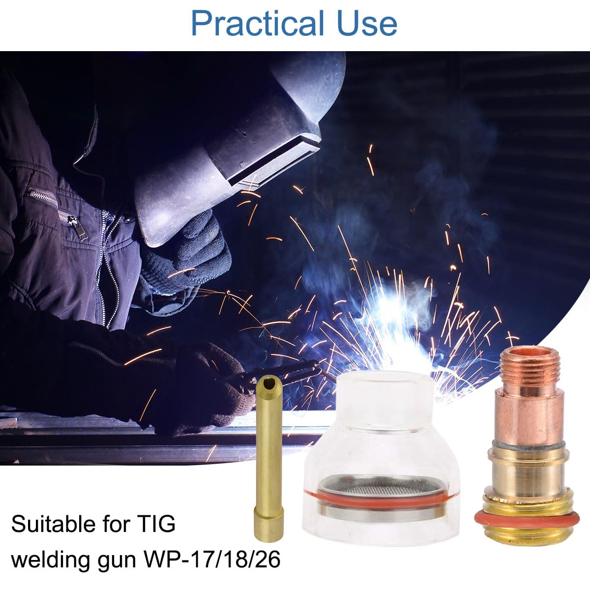 Kit tazza di vetro per TIG WP-17/18 / 26 Torcia di saldatura a gas Len 2.4 mm Collet Chuck Body Guarnizioni in gomma Cup Seal Finger Cot Welding Gun Consumables Accessories Kit