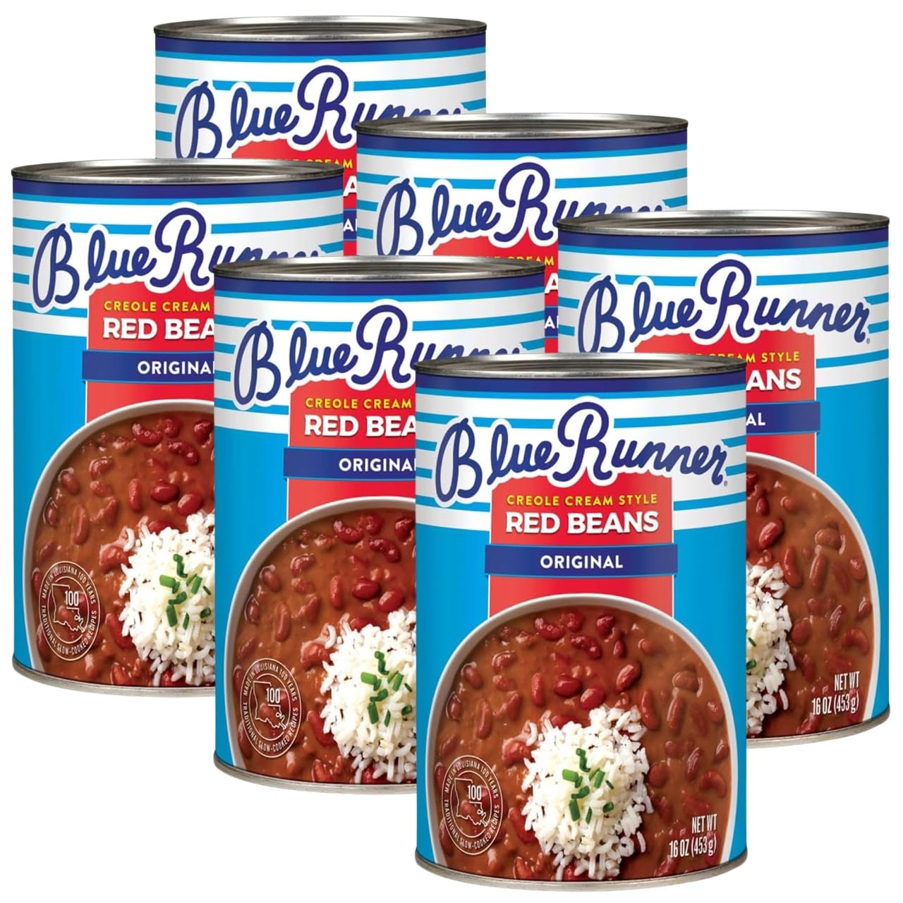 Blue Runner Bean Red Cream Style 27 oz – Canned Beans for Easy Meals – Blue Runner for Rice and Sausage – Cream Style Bean Base for Gumbo Cooking – Pack of 6