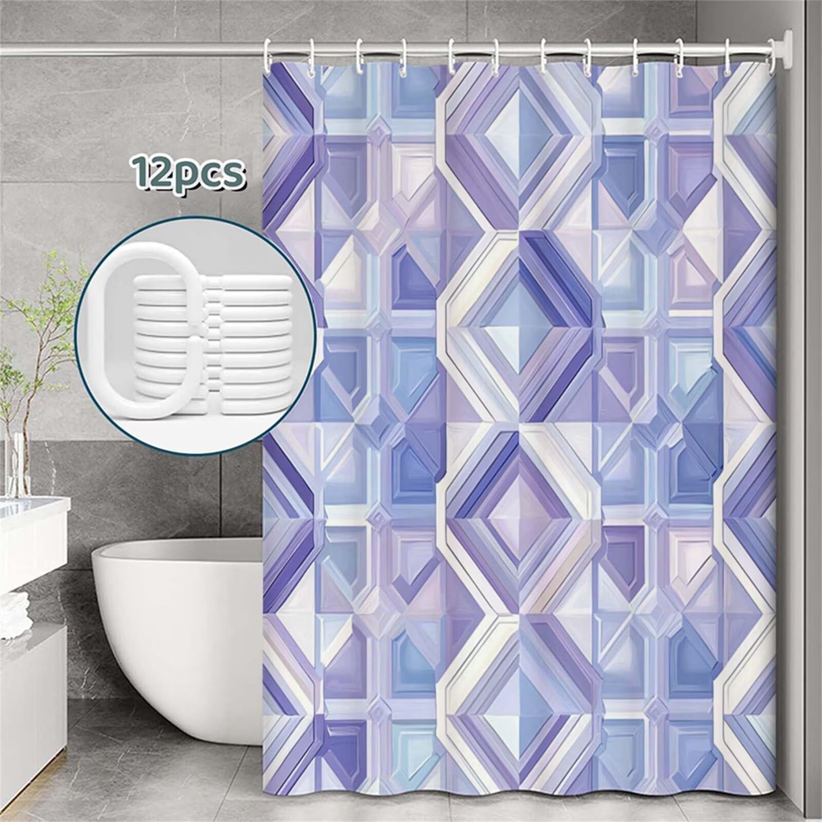 Tenda Doccia in Poliestere Viola,Tende per Doccia Extra Lunga 240x200cm,alla moda Tenda Vasca da Bagno Tessuto Lavabile,Impermeabile e Facile da Pulire,con 12 Ganci,Decorazione per Bagno,Hotel Z-386