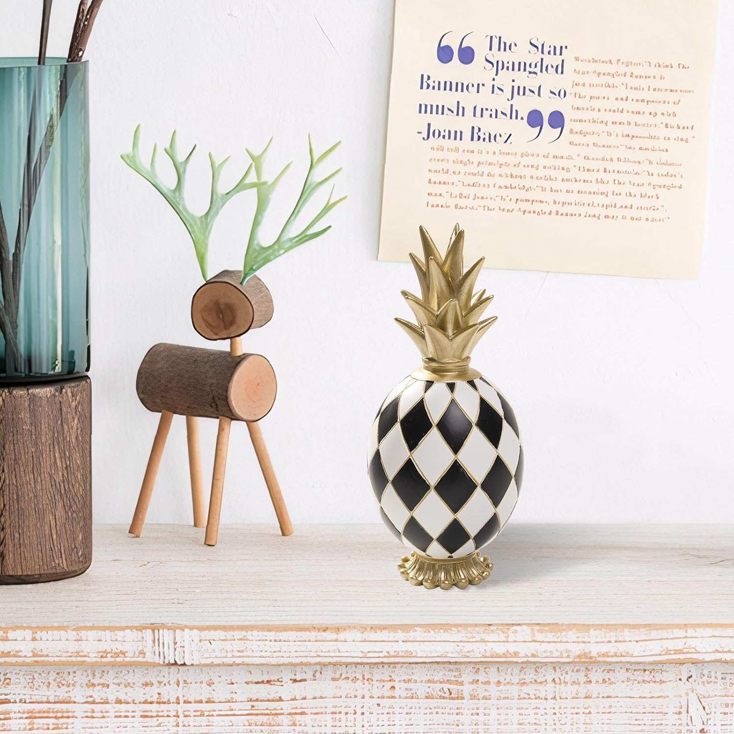 8.3 Inch Pineapple Decor Statue, Resin Black and White Checkered Pineapple Decorations Figurine, Modern Sculptures Home Decor for Table Shelf Desk Mantel Office Kitchen
