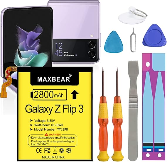 MAXBEAR Galaxy Z Flip 3 Battery, (Upgraded) 2800mAh 3.85V Replacement Battery EB-BF711ABY for Samsung Galaxy Z Flip 3 5G (2021), SM-F711B with Repair Tool Kit