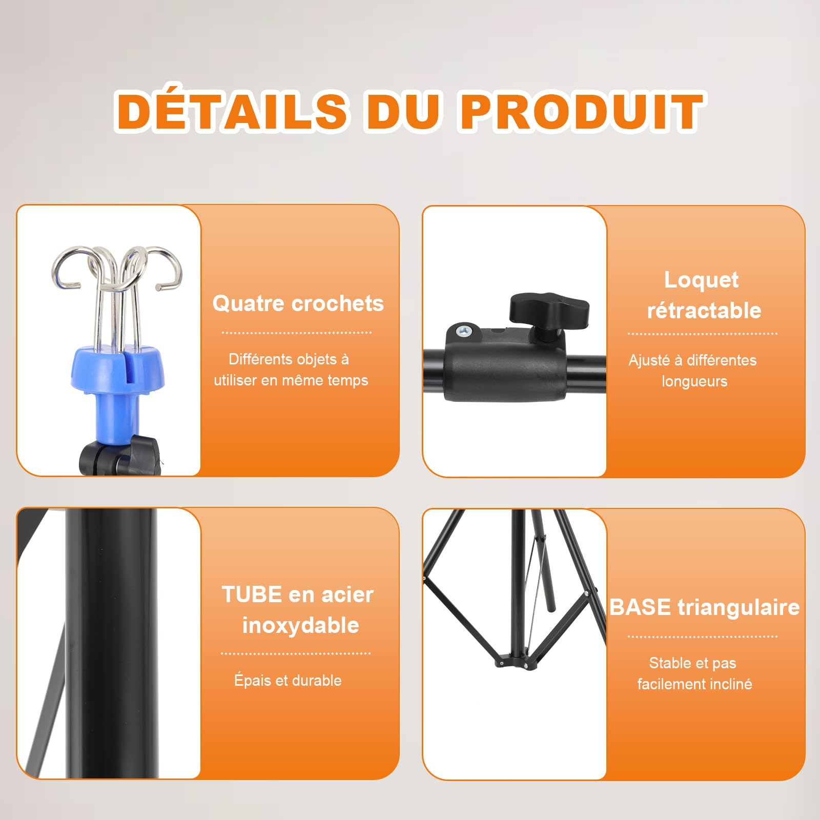 Support à perfusion intraveineuse, support pliable pour perfusion avec 4 Crochets& 3 Pieds, Support de Perche Hauteur réglable de 75 à 210 cm, Perche intraveineuse Pliable pour Les Voyages