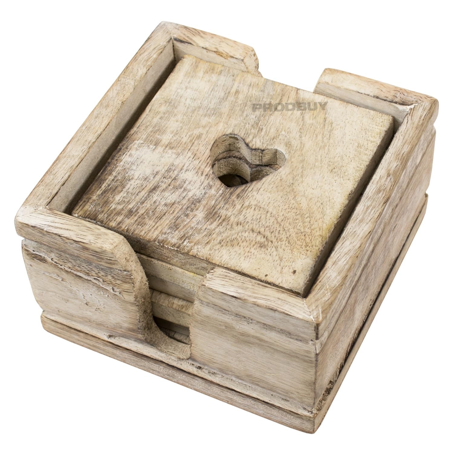 Darthome Brown Set Of 6 Square Heart Wooden Drinks Coasters With Holder Coffee Table Desk Home