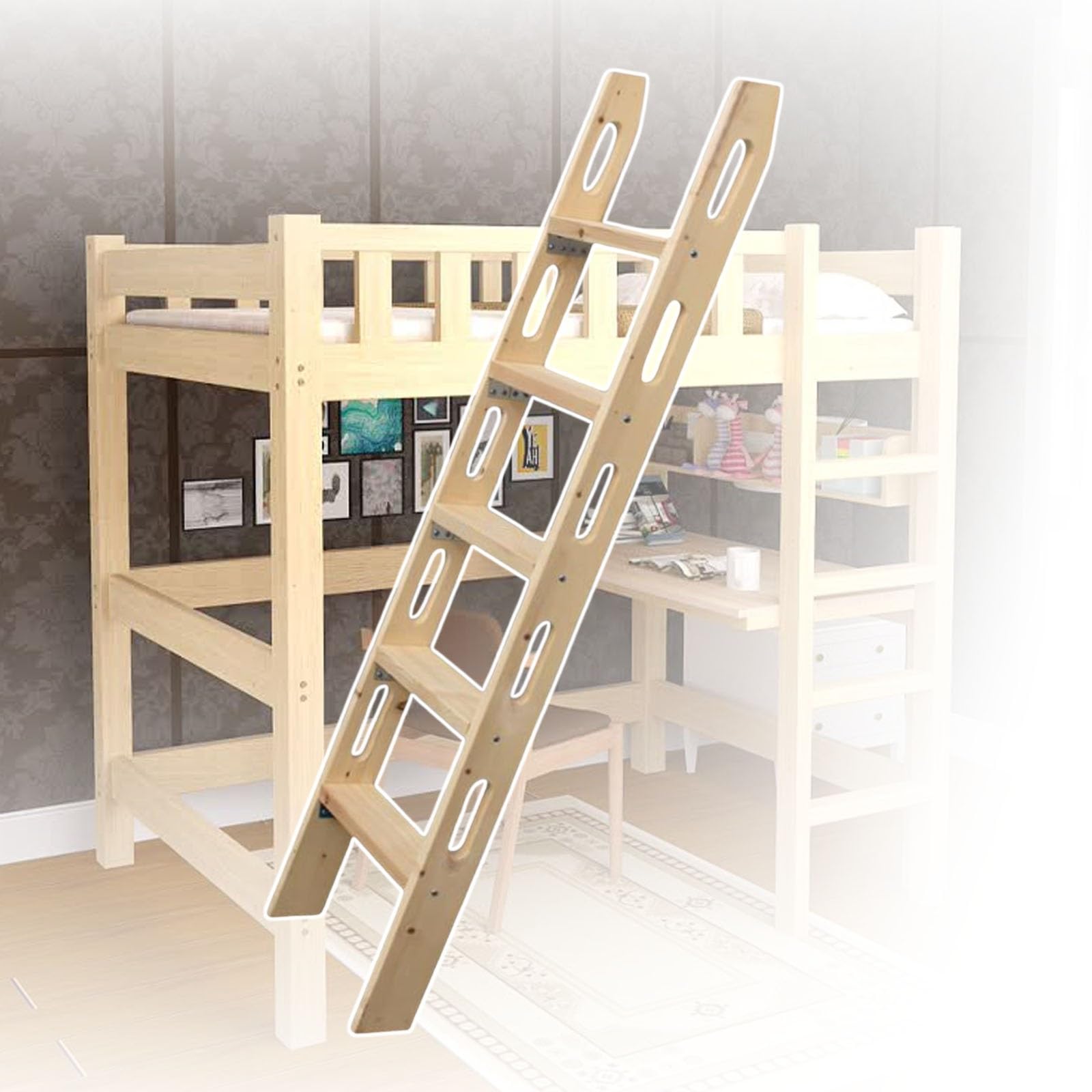 Escalera de Madera para literas o Camas elevadas de Autocaravana, Escalera Universal Que Ahorra Espacio, Capacidad de Carga de 150 kg (330 Libras)(1.55m)