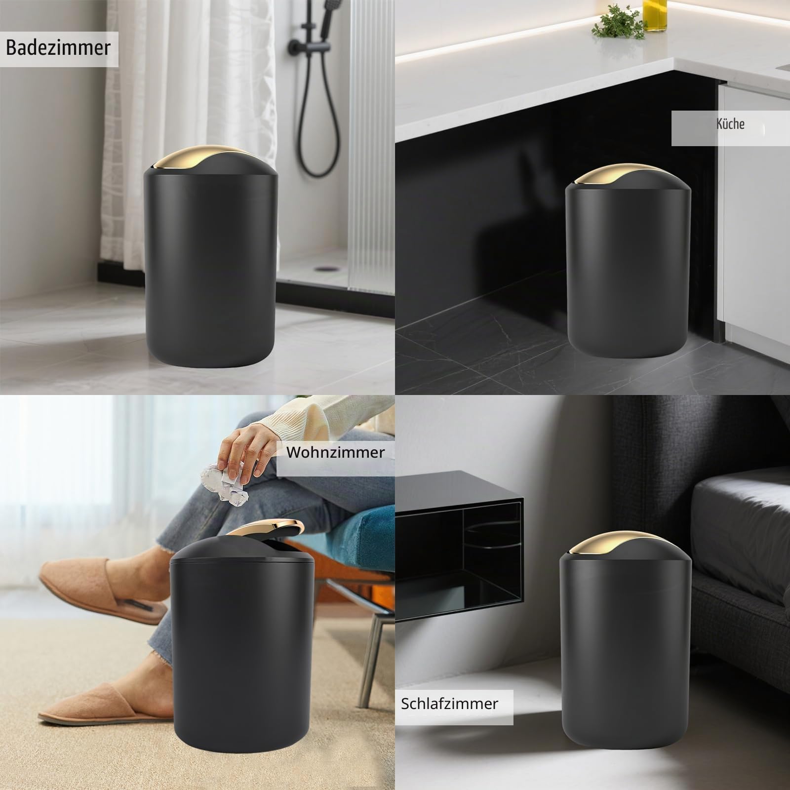 Badezimmer-Zubehör-Set, 9-teilig, Mülleimer, Seifenspender und Schale, WC-Bürste, Zahnbürstenhalter, Becher, Tablett, Wattestäbchen-Behälter, Arbeitsplatten-Organizer und Einweihungsgeschenk