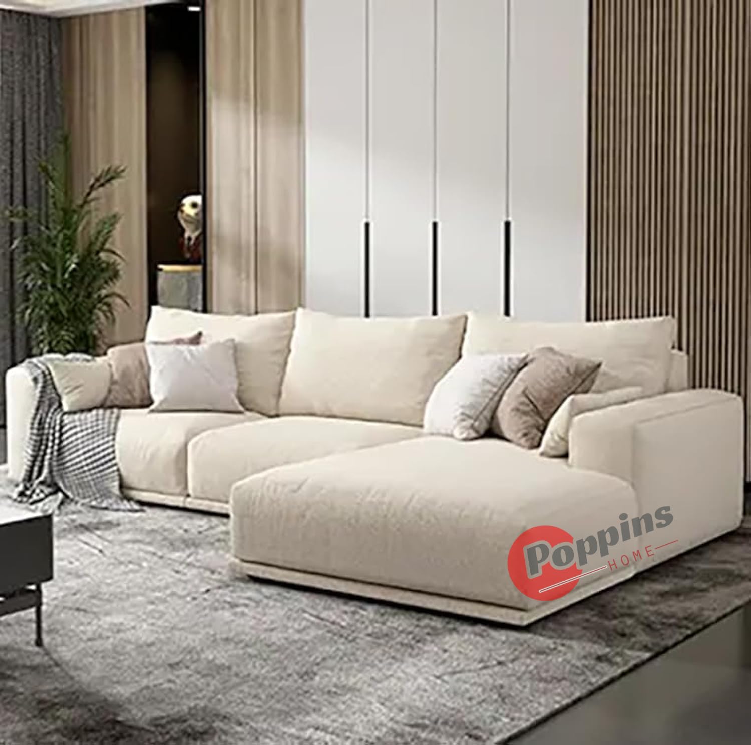 Poppins HOME Modern Nordic sofa L shaped sofa corner sofa for living room (Beige, Left)