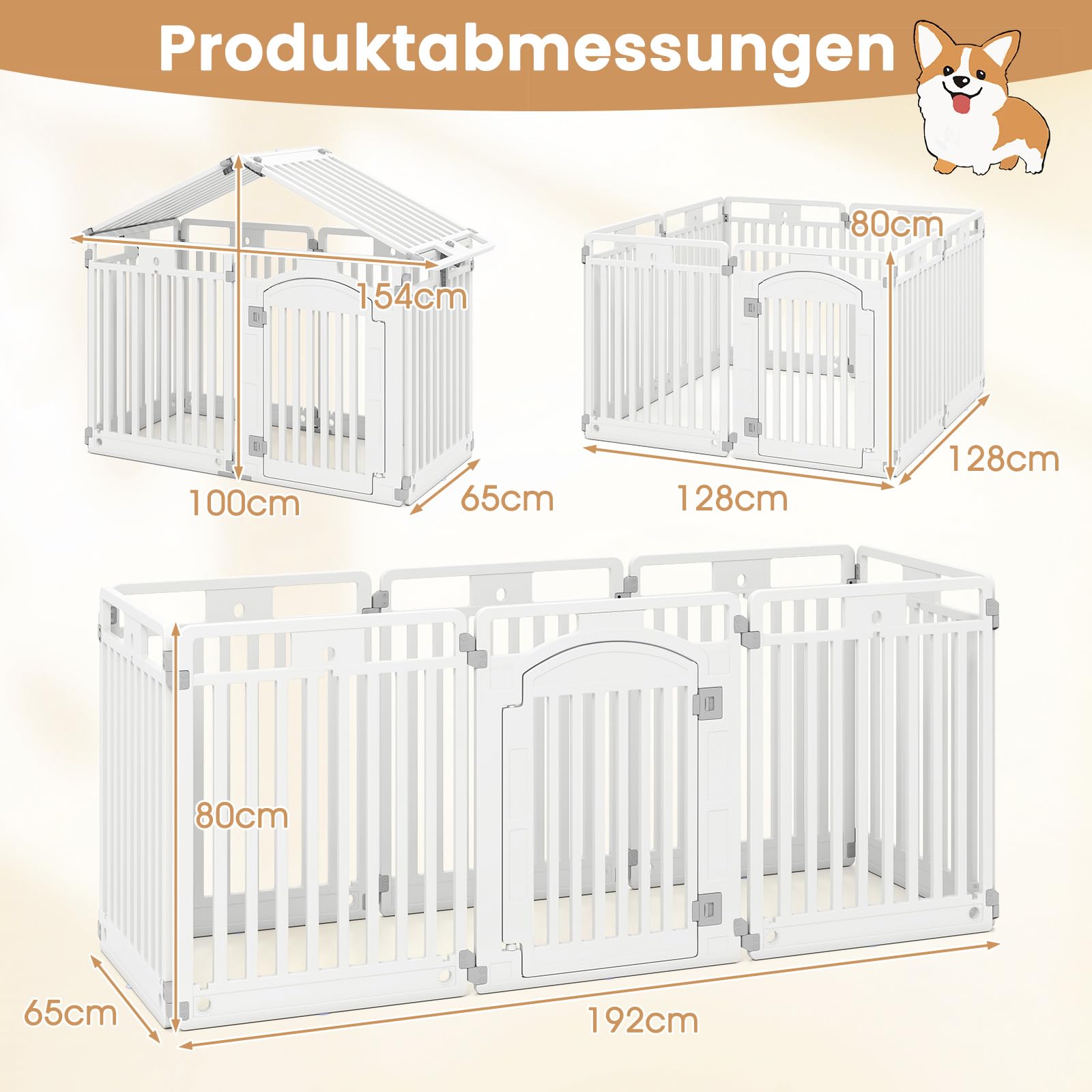 COSTWAY Welpenauslauf faltbar, Welpenlaufstall mit 8 Paneelen, abschließbarer Tür & Bodennägeln, 80 cm hoch, Hundelaufstall Outdoor Indoor, Laufstall Hund, Hundeauslauf aus Kunststoff, Weiß