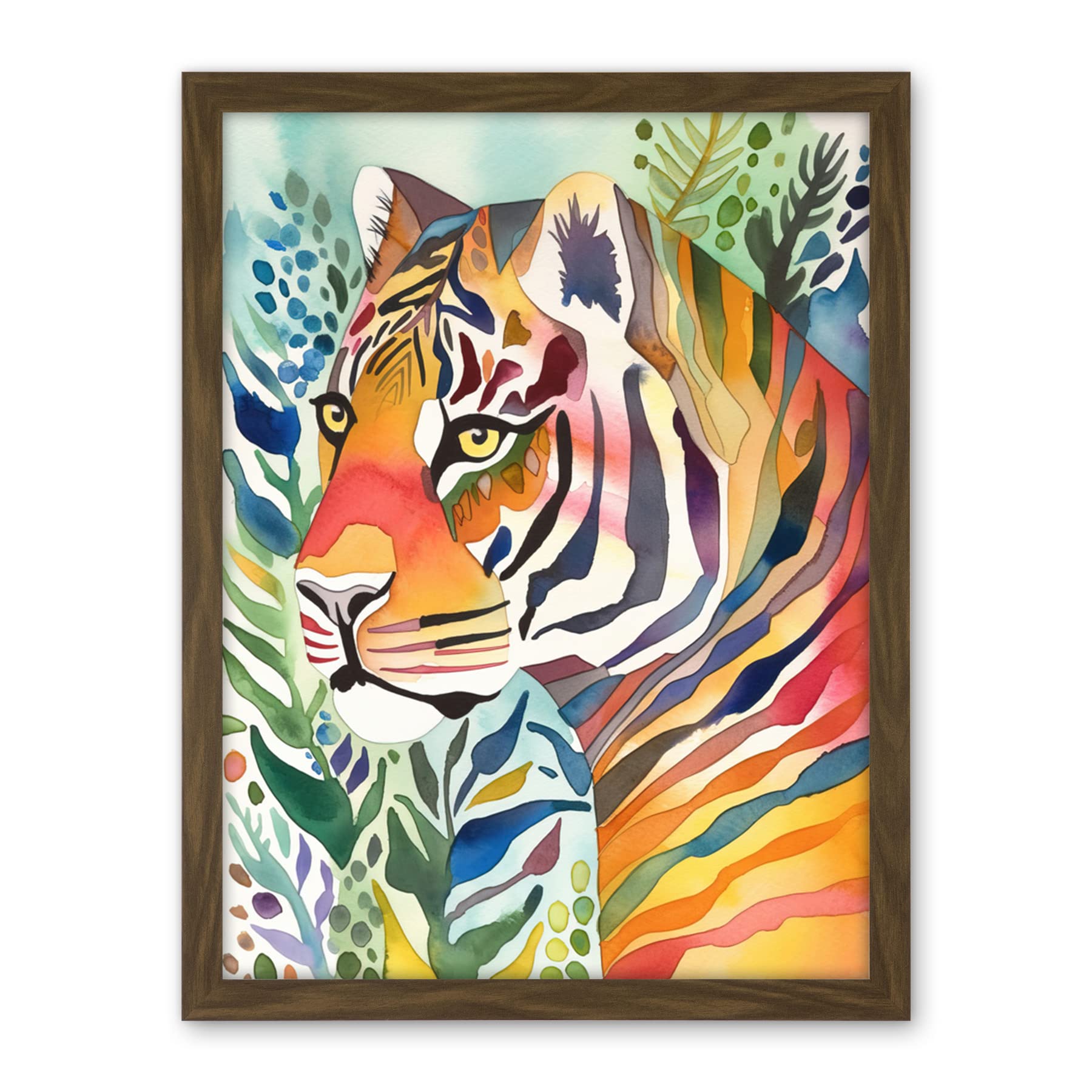 Artery8 The Hidden Tiger Folk Art Artwork Framed Wall Art Print 18X24 Inch
