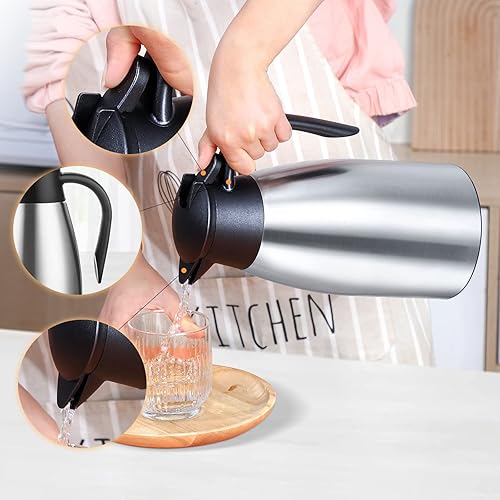 Miniatura 4 de WELLCHE - Jarra térmica de café para mantener el calor de acero inoxidable de 70 onzas termo de vacío aislado grande de doble pared retención de