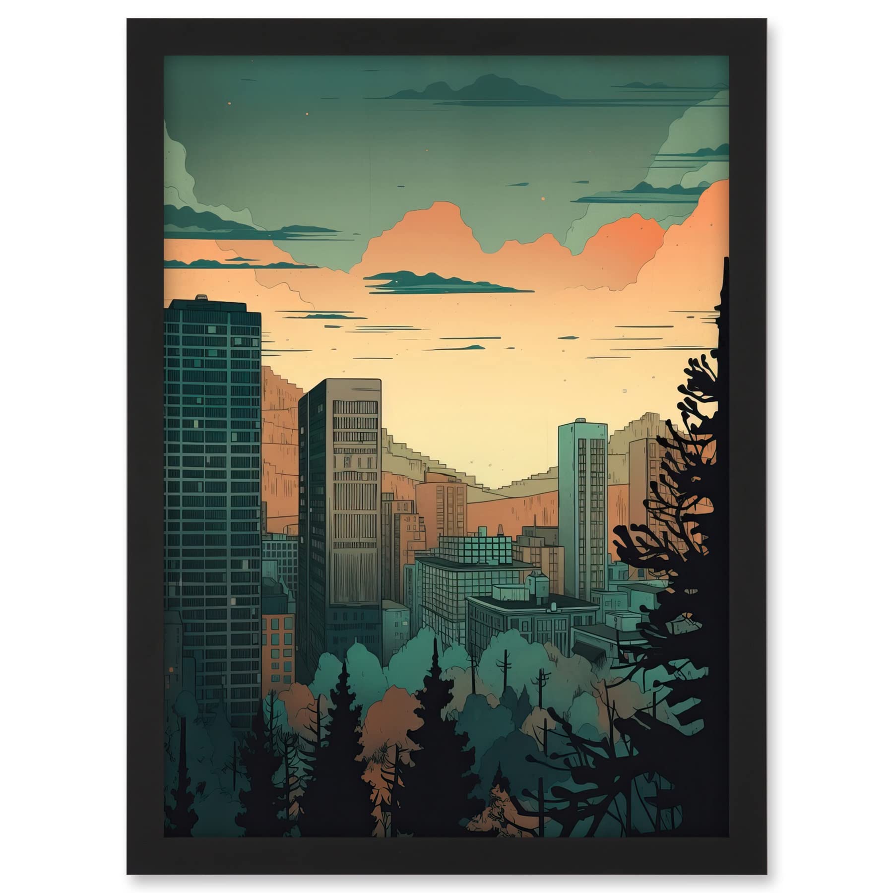 Artery8 Skyscrapers by Forest Urban Architecture Landscape Artwork Framed A3 Wall Art Print
