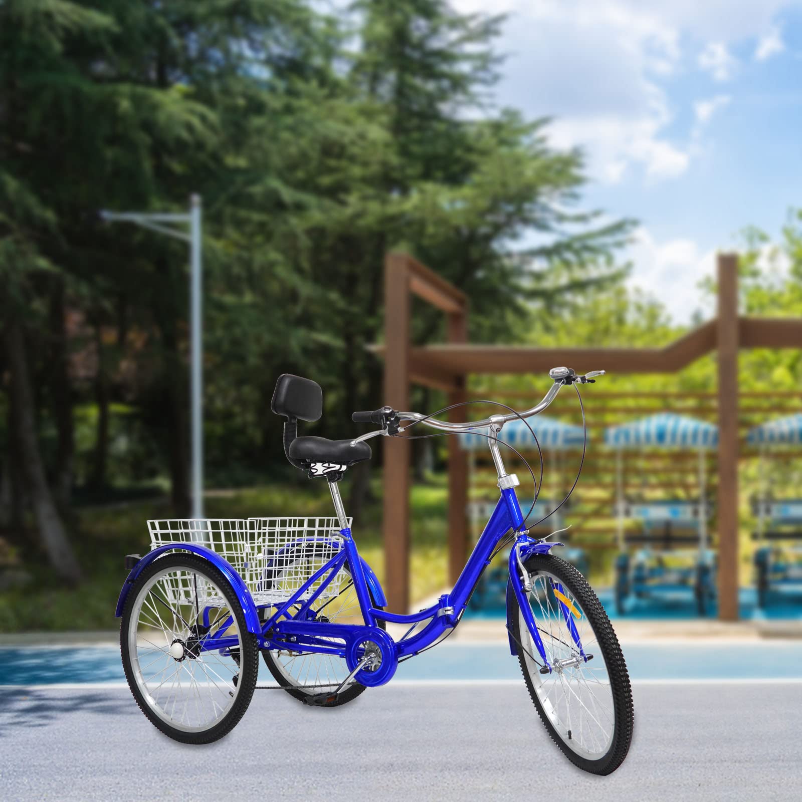 Triciclo de 24 pulgadas para adultos 3 ruedas 7 velocidades triciclo bicicleta triciclo al aire libre para adultos mayores triciclo plegable con cesta de la compra
