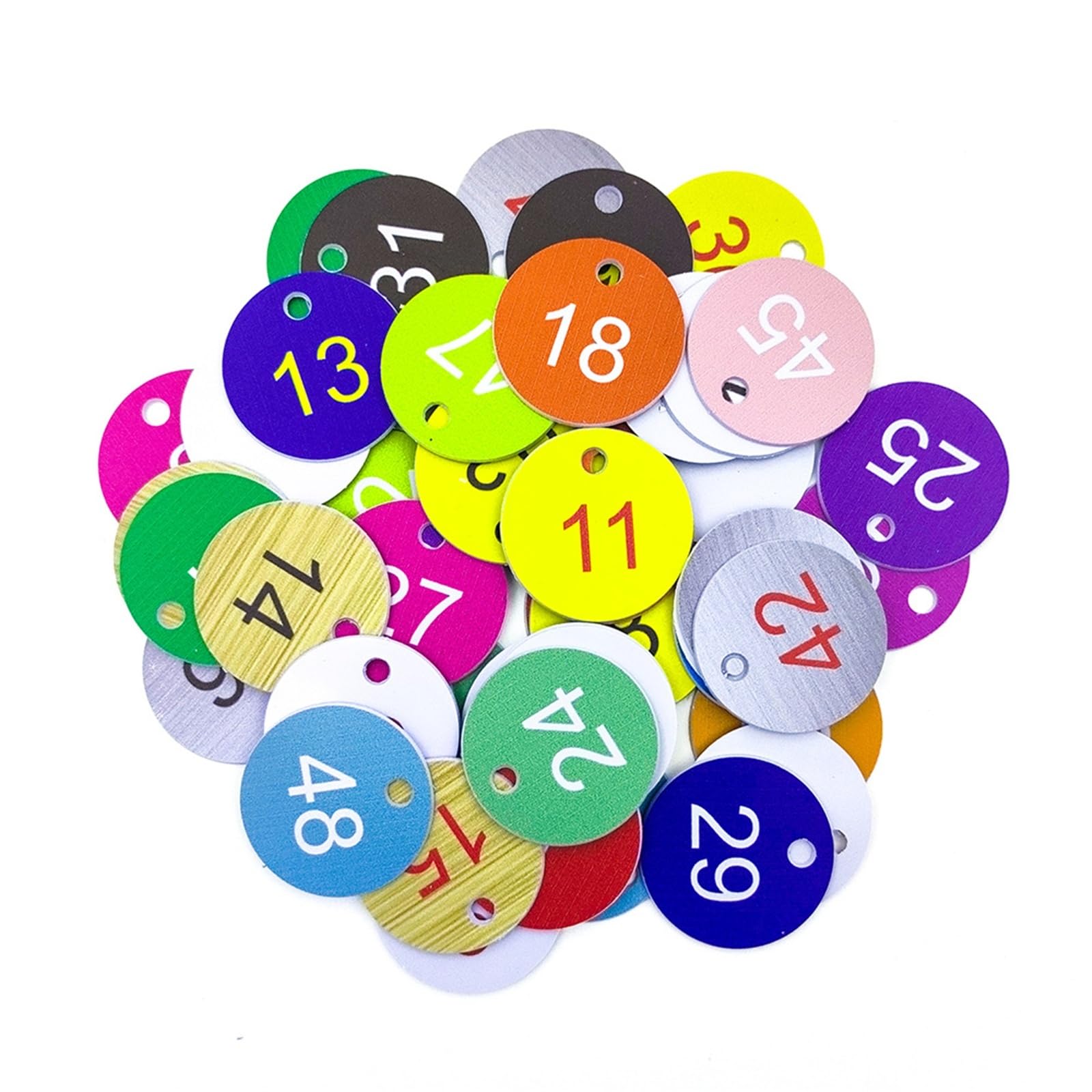 Beehive Identification Tags Numbered Punched Number Engraved Round Plastic with Holes(Colorful 1-50)