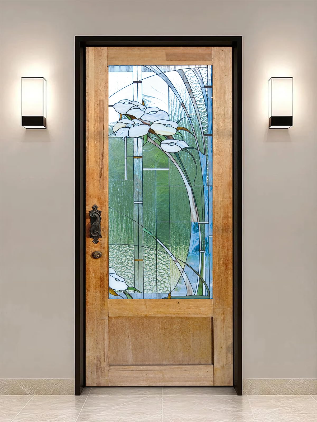 artfanke 3D Stained Glass Door Sticker Peel and Stick 30.3"x78.7"- Self-Adhesive Retro Wood Door Murals Wallpaper - Waterproof Wall Decal for Home