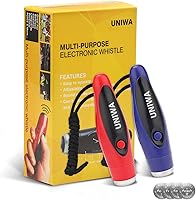 Vista 10 de UNIWA Silbatos electrónicos, 2 unidades de silbato de mano de 3 tonos de alto volumen con cordón para profesor, entrenador, árbitro, silbato