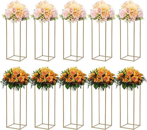 Gdrasuya10 Soporte de flores de metal para boda, 31.5 pulgadas, 10 unidades, para boda, jarrones, soporte de flores, letrero de hierro dorado, marco