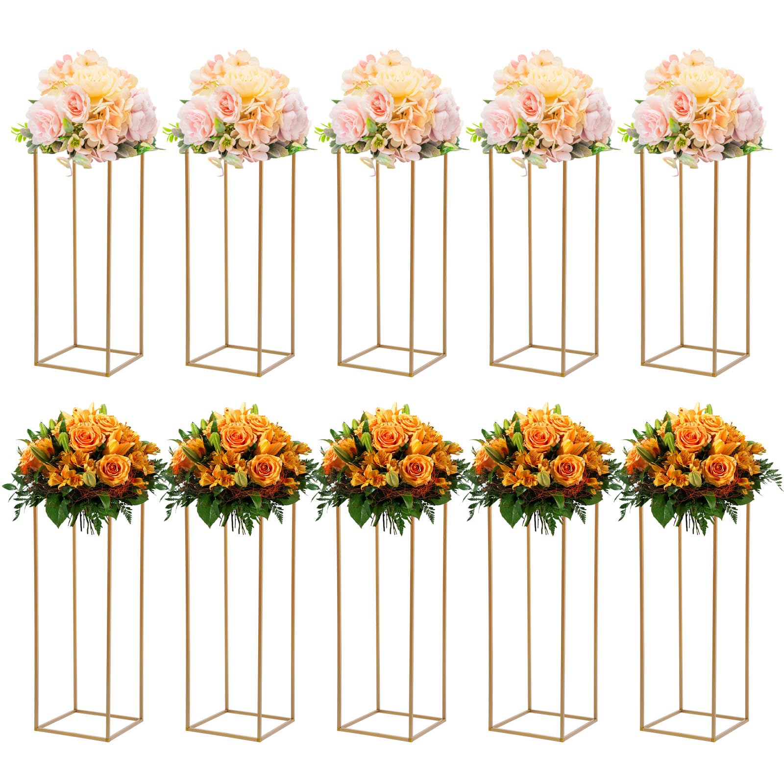 Gold flower stands pour créer une allée de mariage féerique et des tables de fête lumineuses